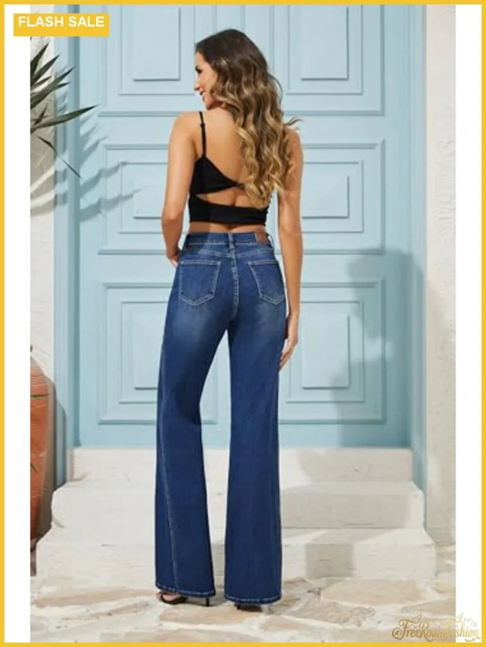 High Waisted Wide Leg Stretch Jeans - Trendy Denim Pants